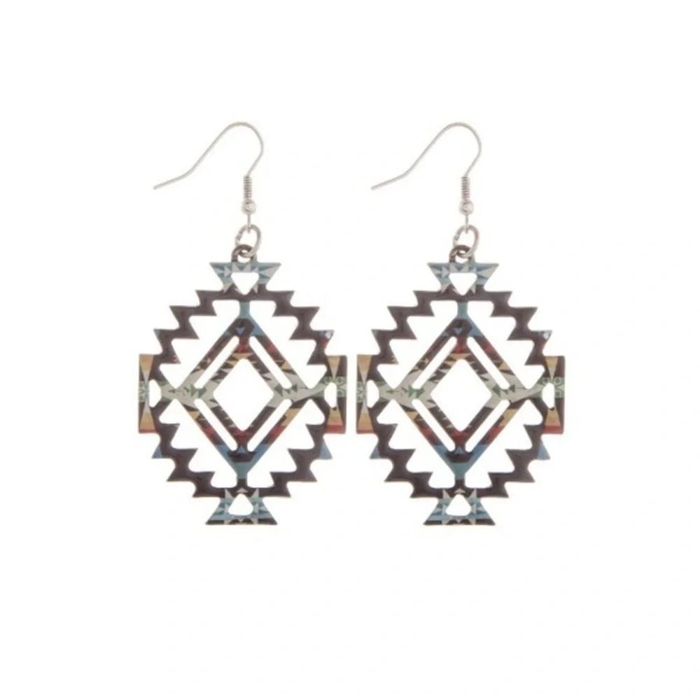 Boutique western boho cowgirl Red/yellow/blue southwest Earrings. - Picture 1 of 1